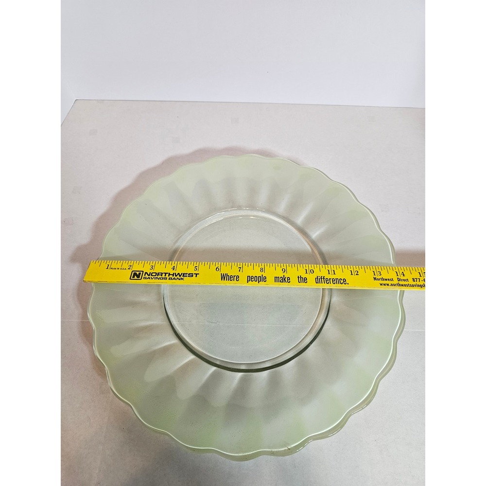 Princess House Frosted Green Crystal Platter Scalloped 13" Serving Plate 6417